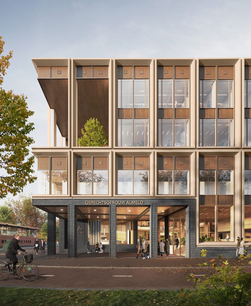 2237 Gerechtsgebouw Almelo Render Gevel Entree PDR en i29 Paul de Ruiter Architects